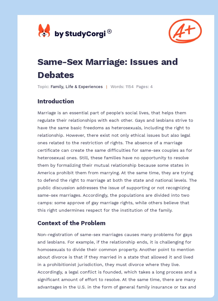 Same-Sex Marriage: Issues and Debates. Page 1