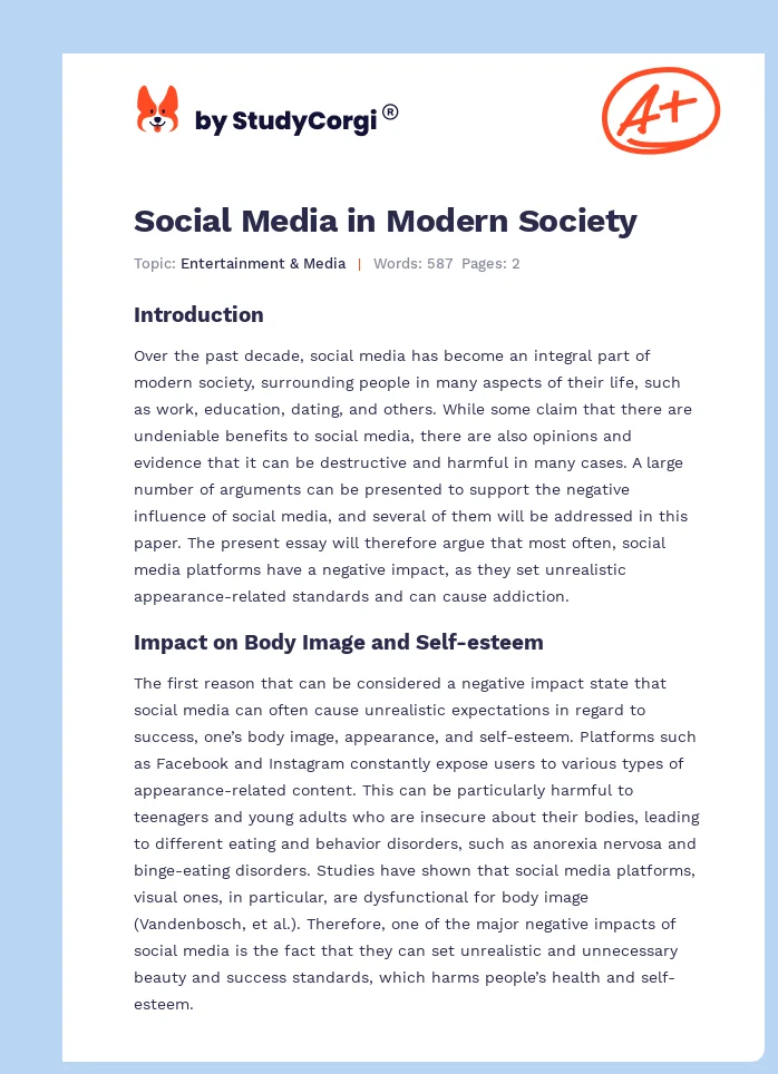 Social Media in Modern Society. Page 1