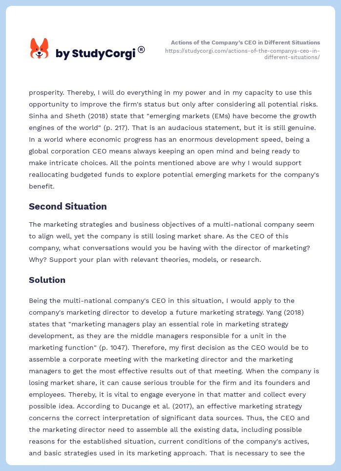 Actions of the Company’s CEO in Different Situations. Page 2