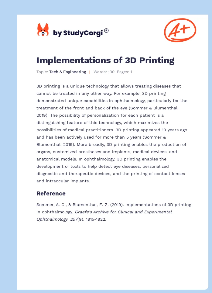 Implementations of 3D Printing. Page 1