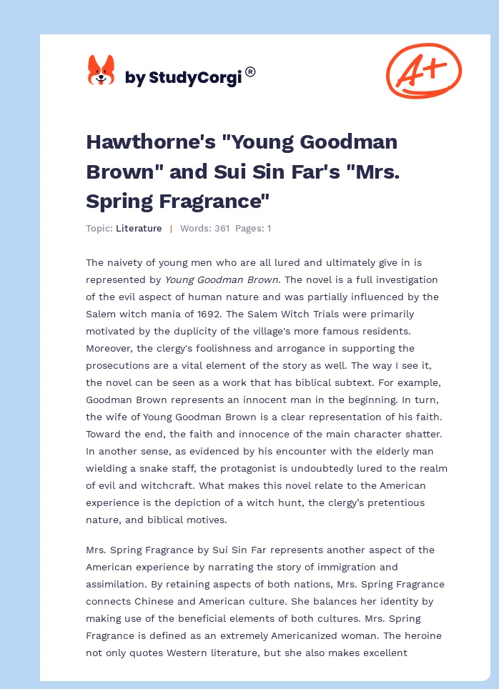 Hawthorne's "Young Goodman Brown" and Sui Sin Far's "Mrs. Spring Fragrance". Page 1