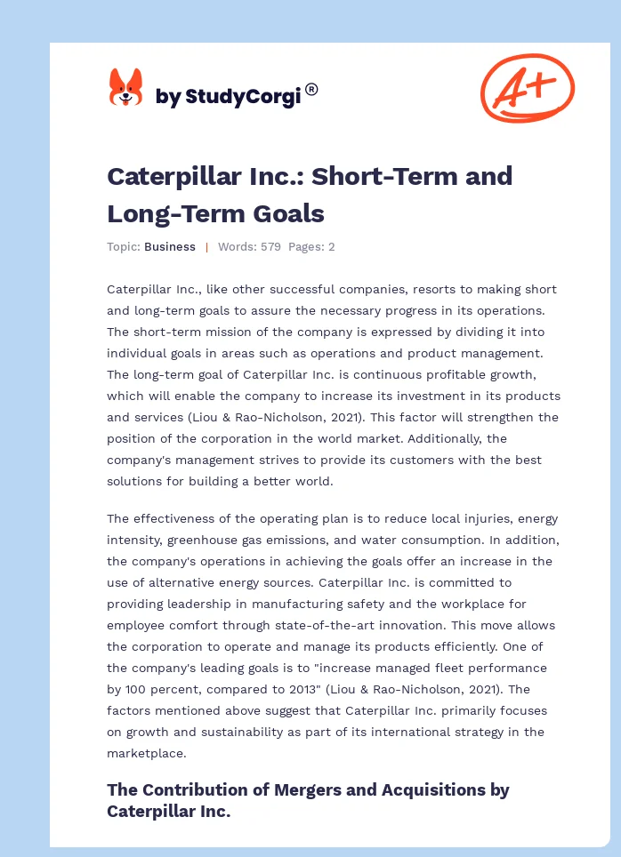 Caterpillar Inc.: Short-Term and Long-Term Goals. Page 1