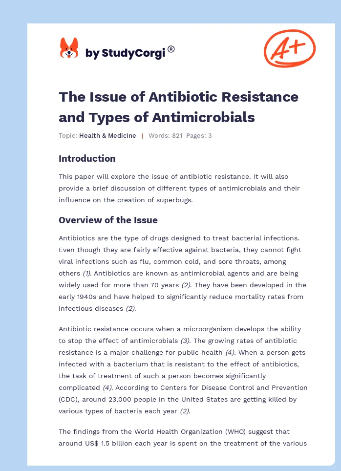 The Issue of Antibiotic Resistance and Types of Antimicrobials. Page 1