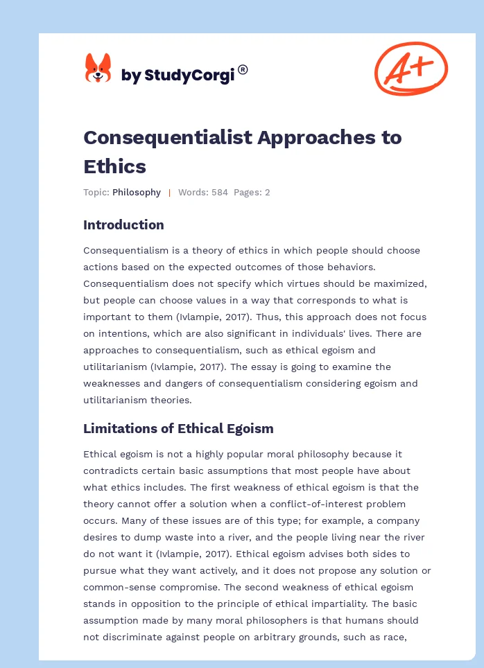 Consequentialist Approaches to Ethics. Page 1