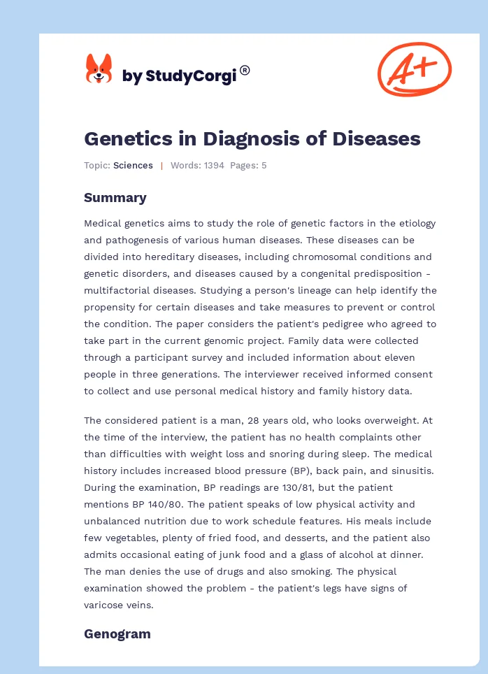 Genetics in Diagnosis of Diseases. Page 1