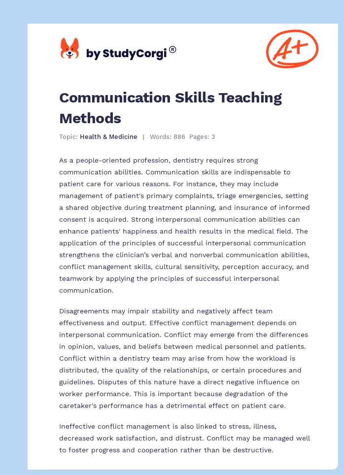 Communication Skills Teaching Methods. Page 1