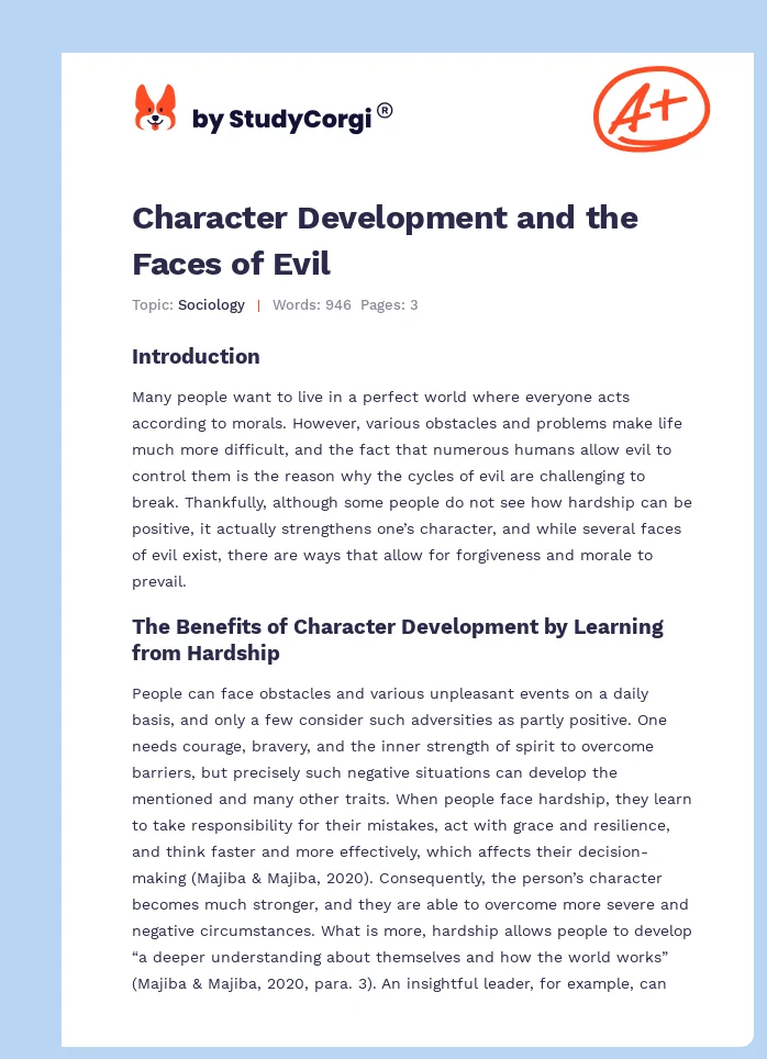 Character Development and the Faces of Evil. Page 1
