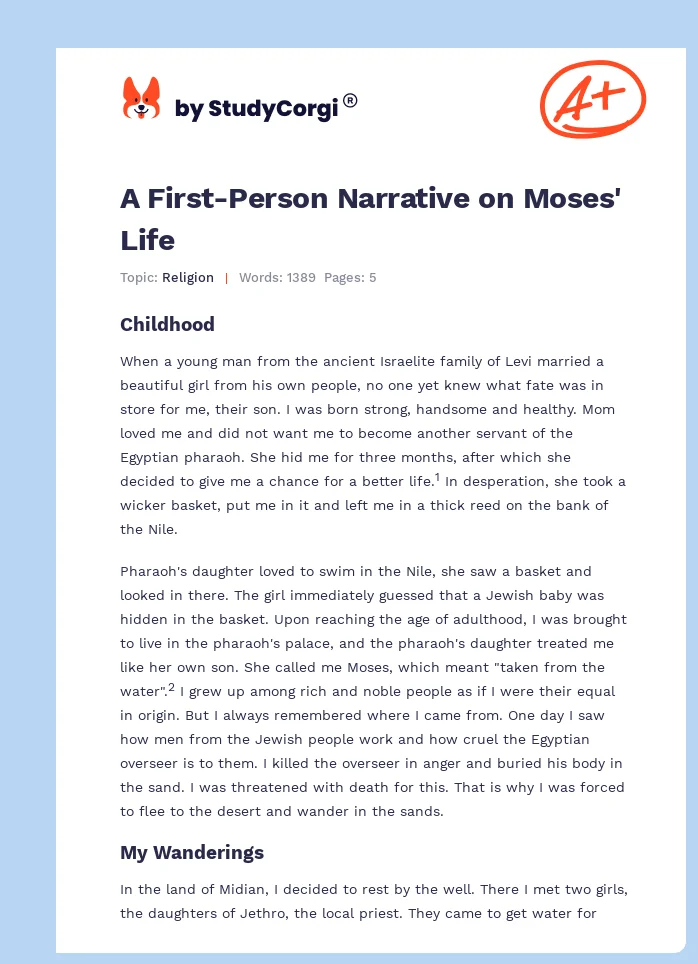 A First-Person Narrative on Moses' Life. Page 1