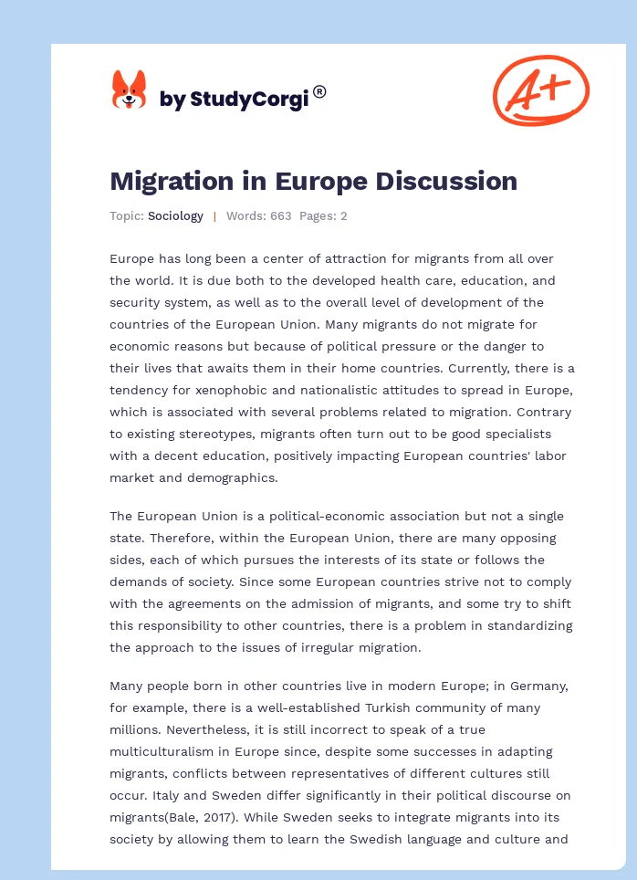 Migration in Europe Discussion. Page 1
