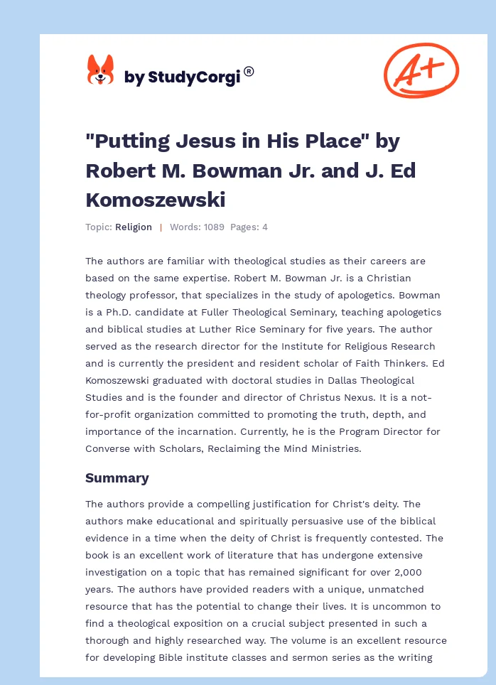"Putting Jesus in His Place" by Robert M. Bowman Jr. and J. Ed Komoszewski. Page 1