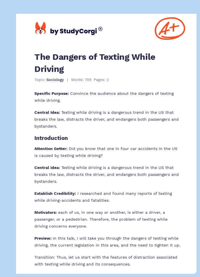 The Dangers of Texting While Driving. Page 1