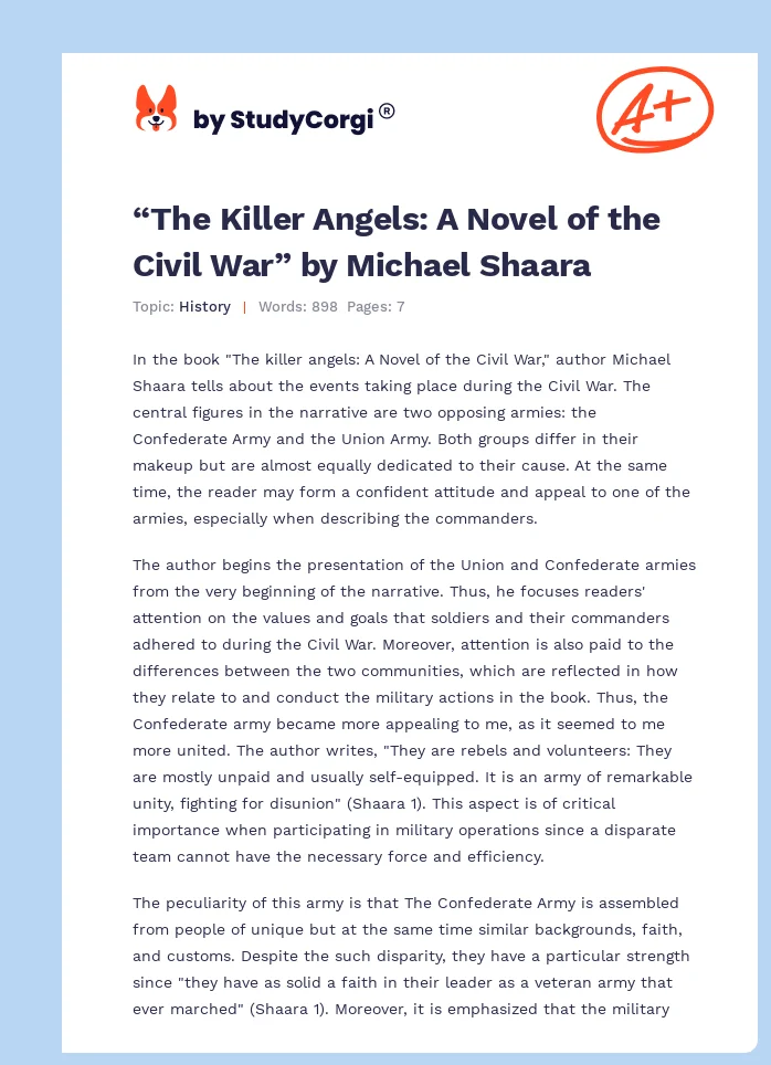 “The Killer Angels: A Novel of the Civil War” by Michael Shaara. Page 1