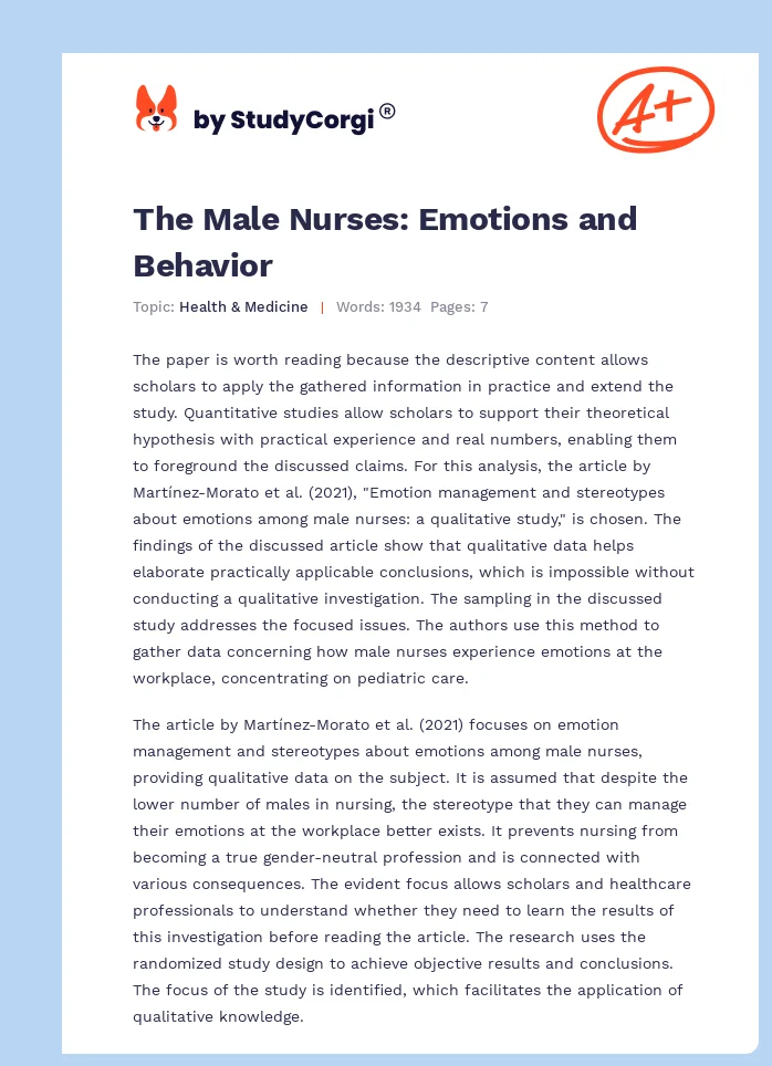 The Male Nurses: Emotions and Behavior. Page 1