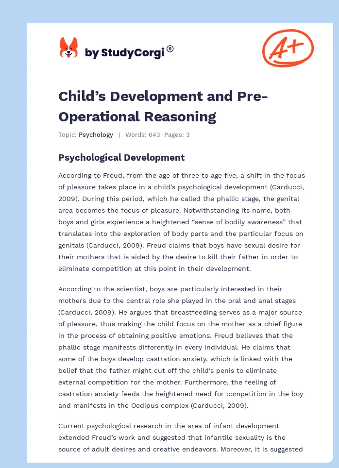 Child’s Development and Pre-Operational Reasoning. Page 1