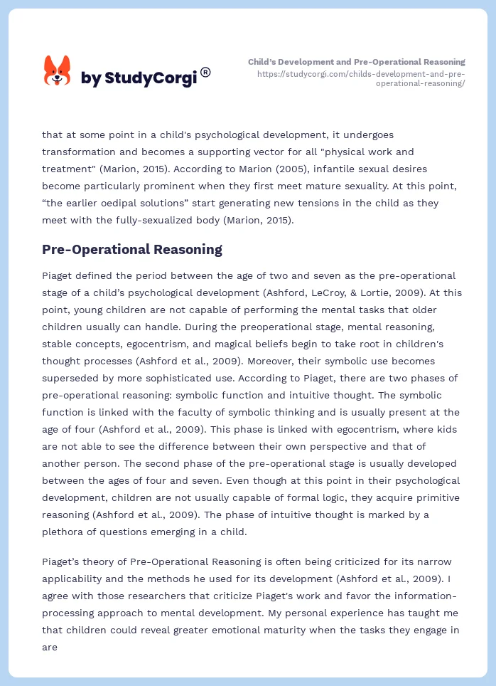 Child’s Development and Pre-Operational Reasoning. Page 2