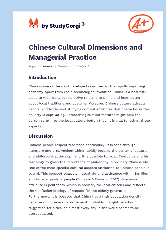 Chinese Cultural Dimensions and Managerial Practice. Page 1