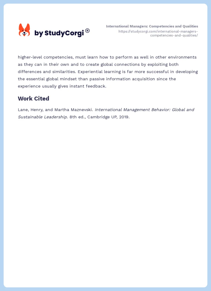International Managers: Competencies and Qualities. Page 2