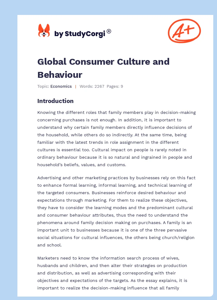 Global Consumer Culture and Behaviour. Page 1