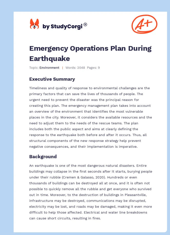 Emergency Operations Plan During Earthquake. Page 1