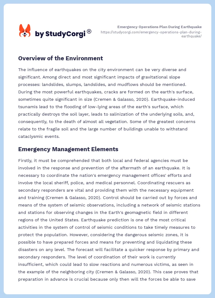 Emergency Operations Plan During Earthquake. Page 2