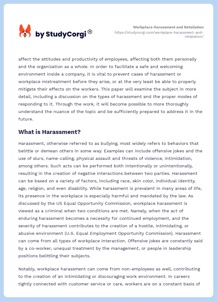 Workplace Harassment and Retaliation. Page 2