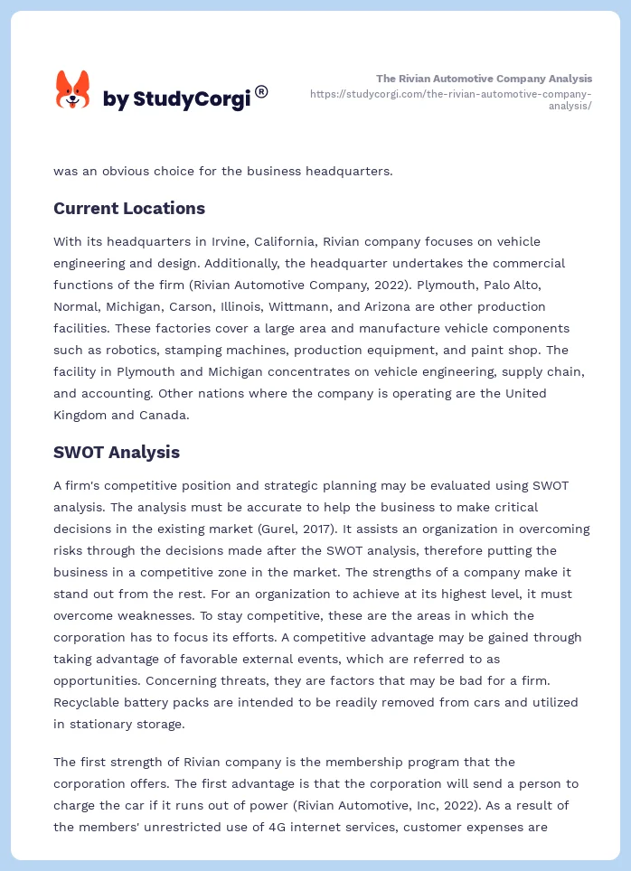 The Rivian Automotive Company Analysis. Page 2