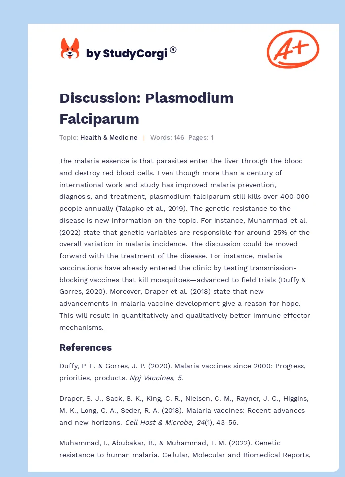 Discussion: Plasmodium Falciparum. Page 1