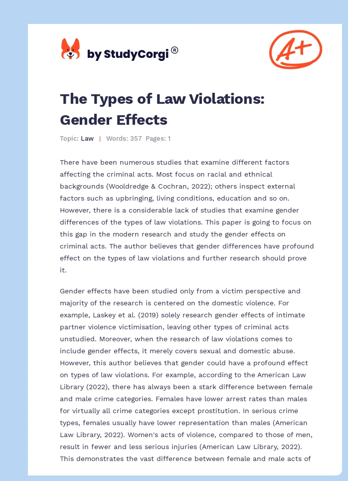 The Types of Law Violations: Gender Effects. Page 1