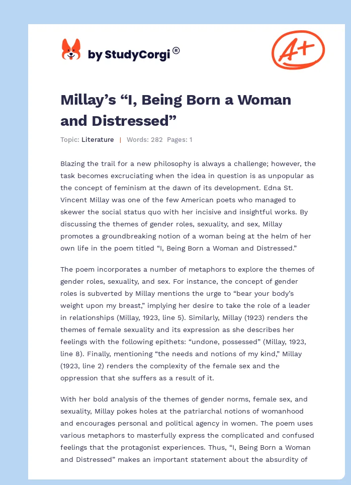 Millay’s “I, Being Born a Woman and Distressed”. Page 1