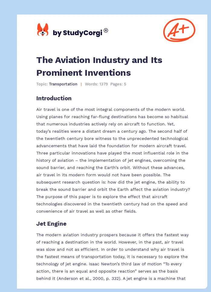 The Aviation Industry and Its Prominent Inventions. Page 1