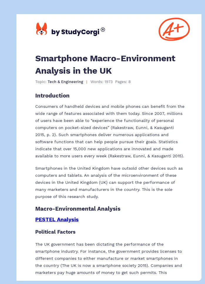 Smartphone Macro-Environment Analysis in the UK. Page 1