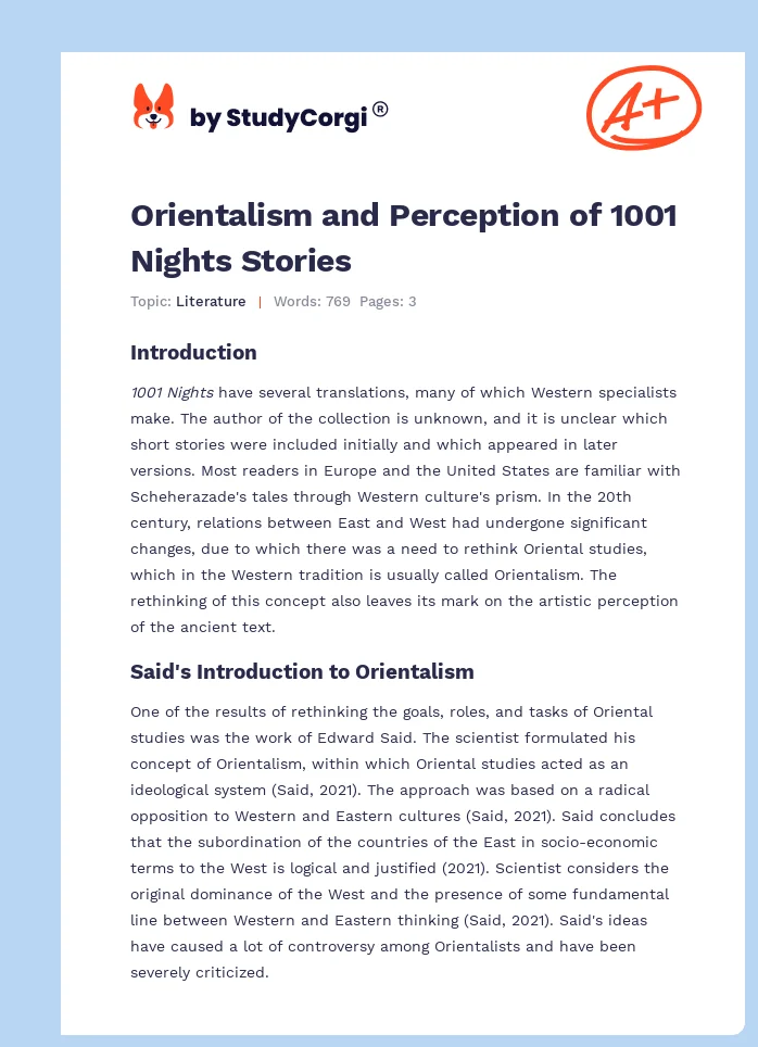 Orientalism and Perception of 1001 Nights Stories. Page 1