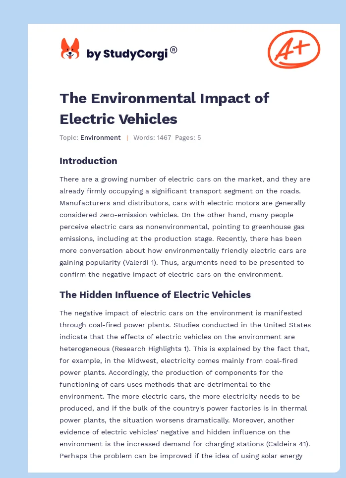 The Environmental Impact of Electric Vehicles. Page 1