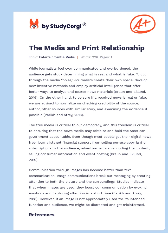 The Media and Print Relationship. Page 1