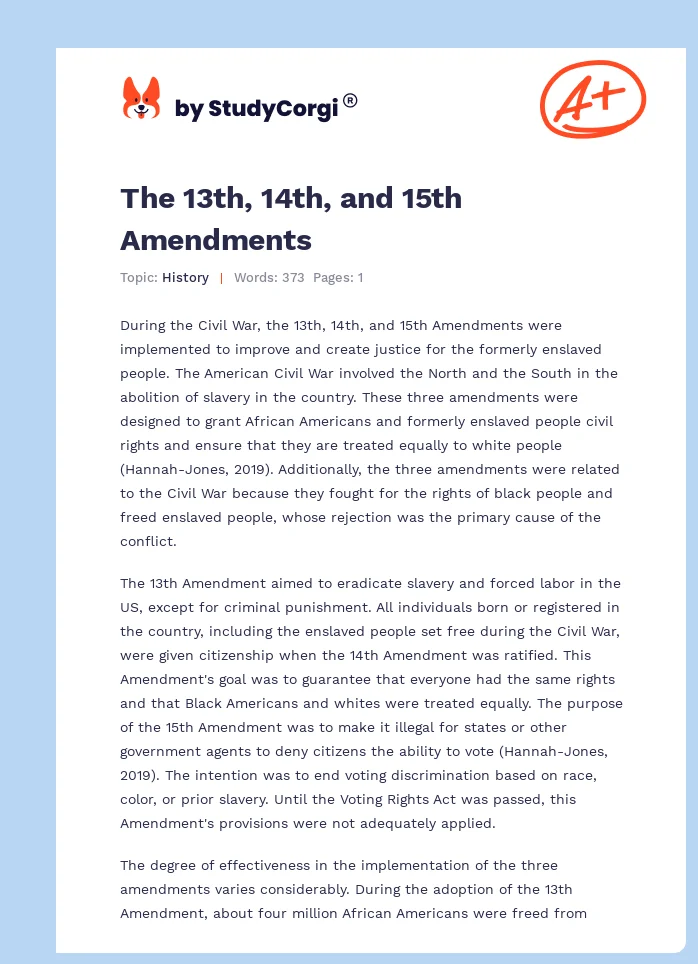 The 13th, 14th, and 15th Amendments. Page 1