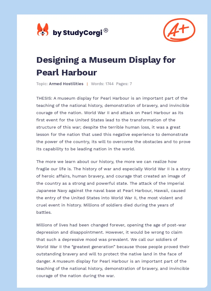 Designing a Museum Display for Pearl Harbour. Page 1