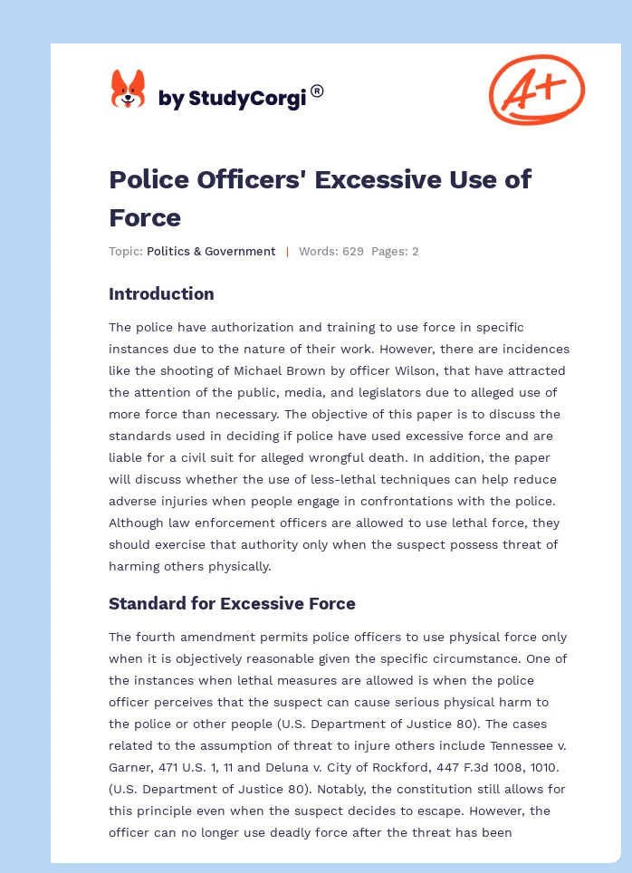Police Officers' Excessive Use of Force. Page 1