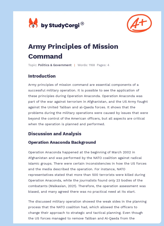 Army Principles of Mission Command. Page 1