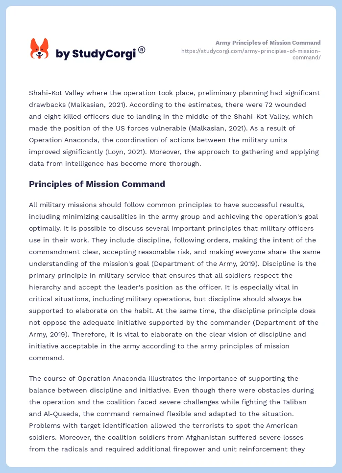 Army Principles of Mission Command. Page 2