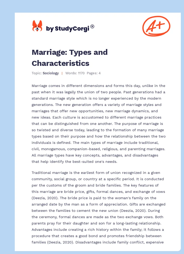 Marriage: Types and Characteristics. Page 1