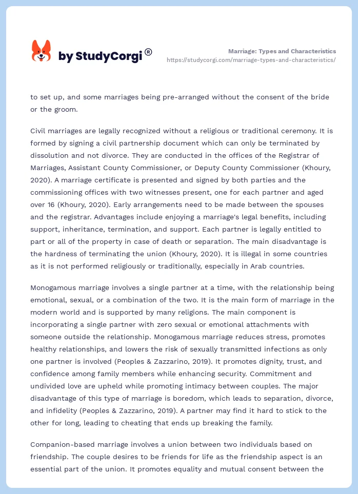 Marriage: Types and Characteristics. Page 2