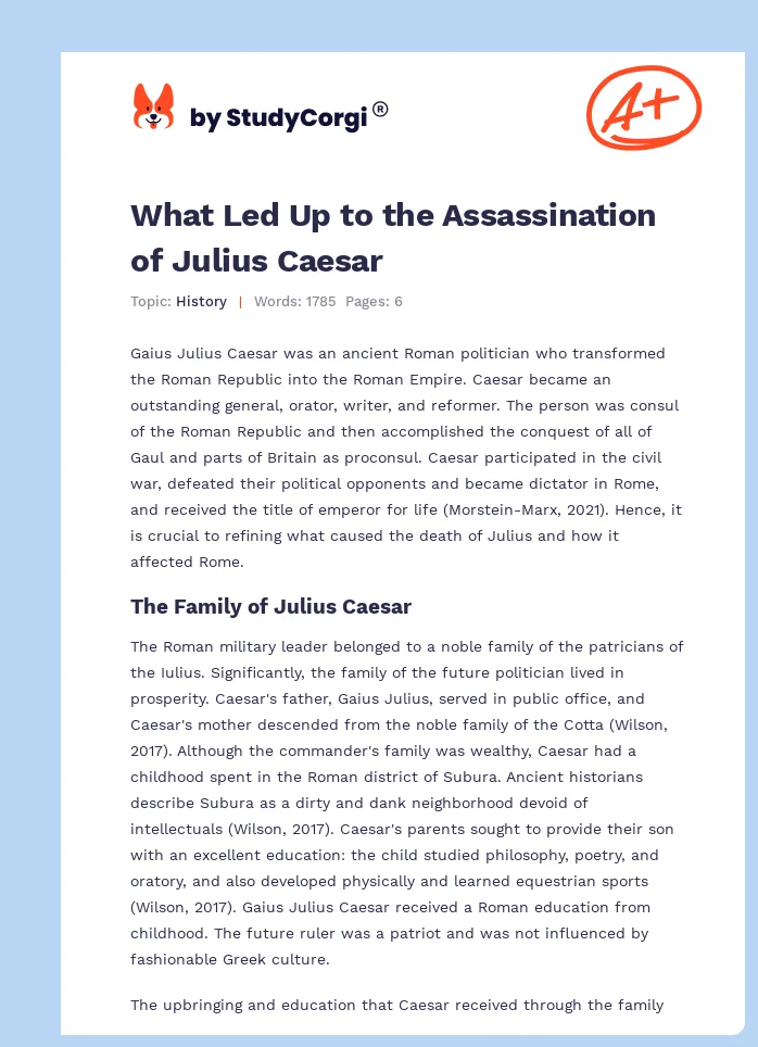 What Led Up to the Assassination of Julius Caesar. Page 1