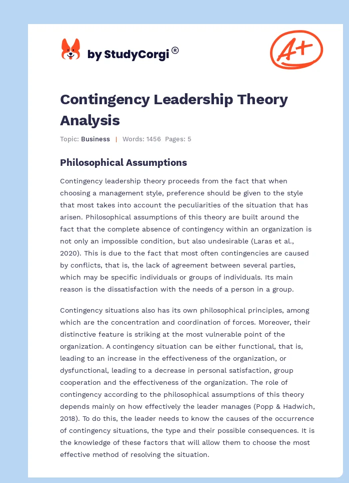 Contingency Leadership Theory Analysis. Page 1