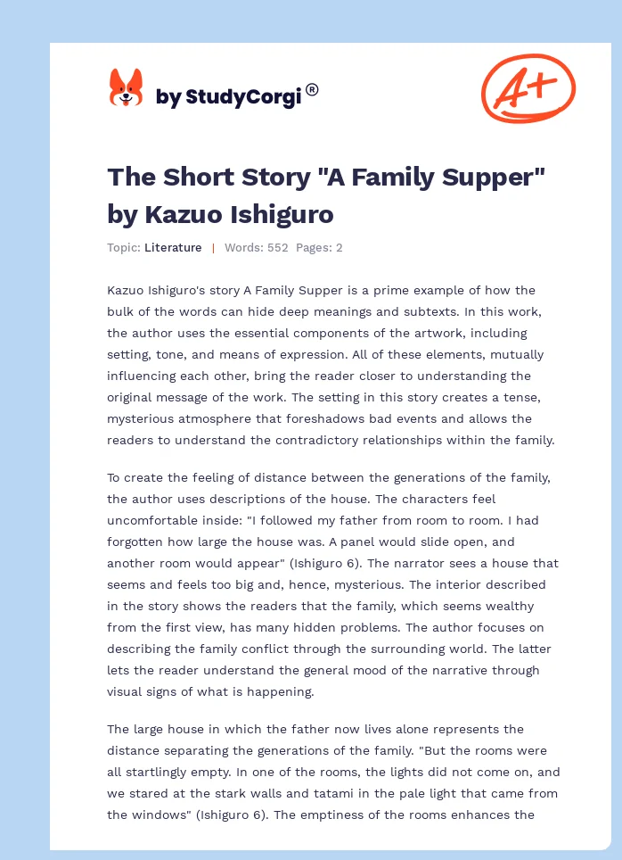 The Short Story "A Family Supper" by Kazuo Ishiguro. Page 1