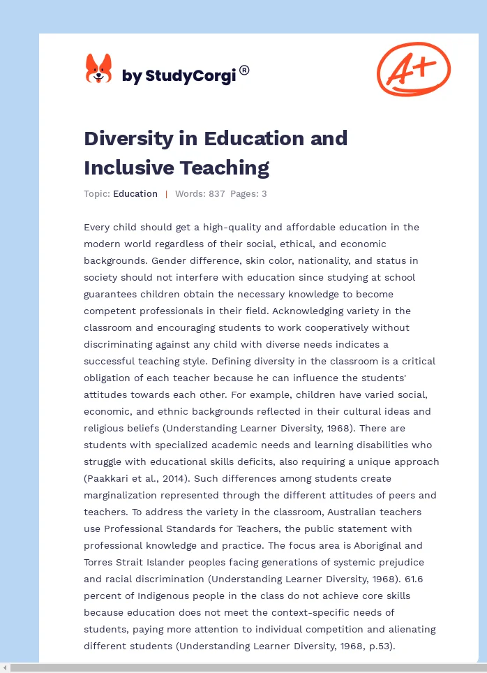 Diversity in Education and Inclusive Teaching. Page 1