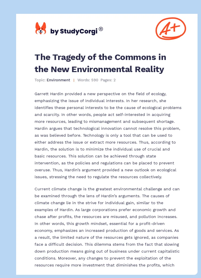 The Tragedy of the Commons in the New Environmental Reality. Page 1