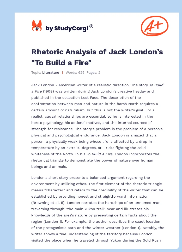 Rhetoric Analysis of Jack London’s "To Build a Fire". Page 1