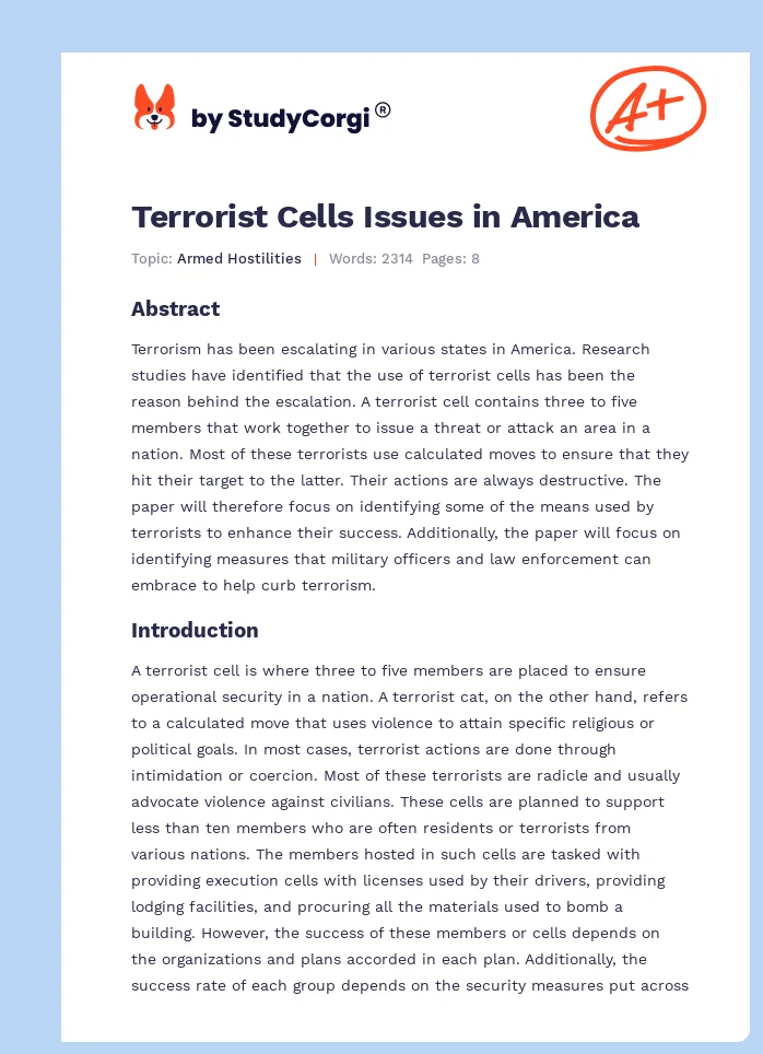 Terrorist Cells Issues in America. Page 1