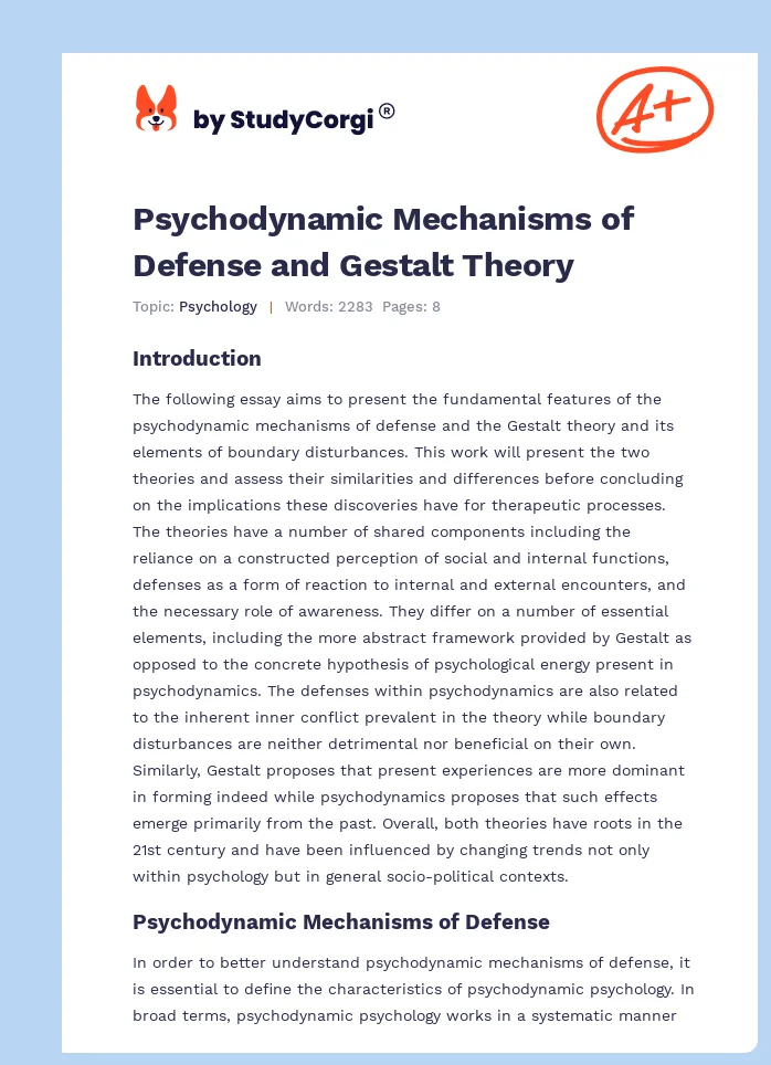Psychodynamic Mechanisms of Defense and Gestalt Theory. Page 1