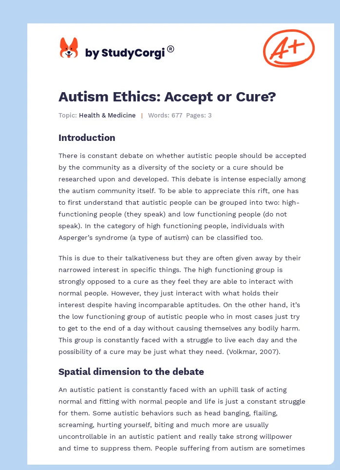 Autism Ethics: Accept or Cure?. Page 1